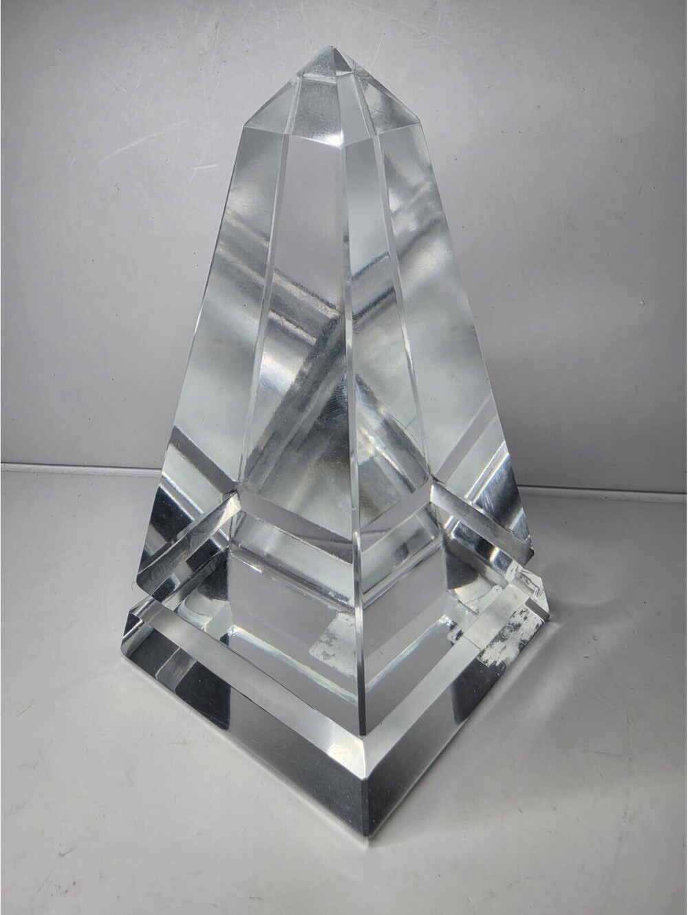 Vintage Crystal Glass Obelisk Paperweight